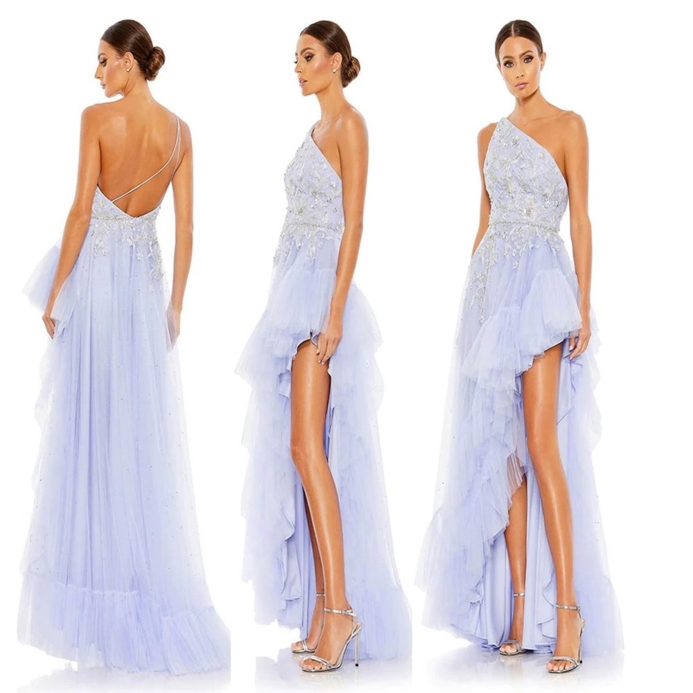 Mac Duggal 11265 One Shoulder‎ Beaded Tulle Formal Gown Size 10